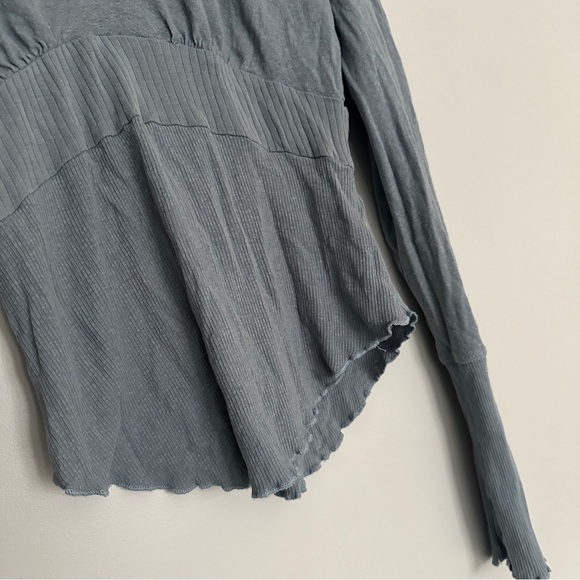 Free People We The Free Blue Cotton Linen Blend V-Neck Empire Waist Top XS - Picture 13 of 16